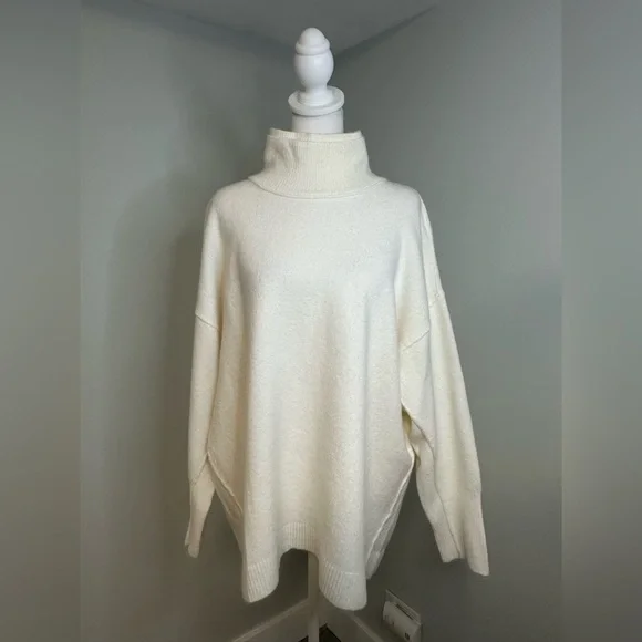 Free People Afterglow Mock Neck Cream Oversized Cozy Winter Sweater Size Smalll - Picture 3 of 17